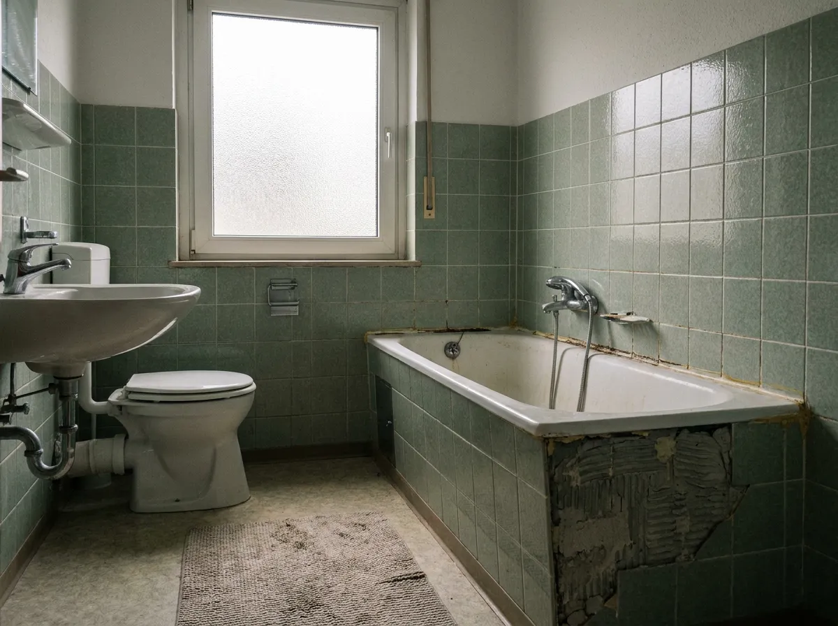 Älteres Badezimmer aus den 1970er-Jahren vor der Sanierung