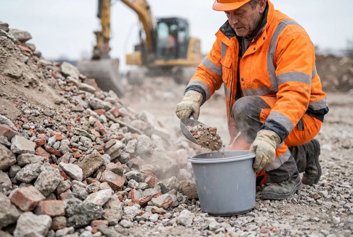 Probenahme an mineralischem Bauschutt für eine Deklarationsanalyse
