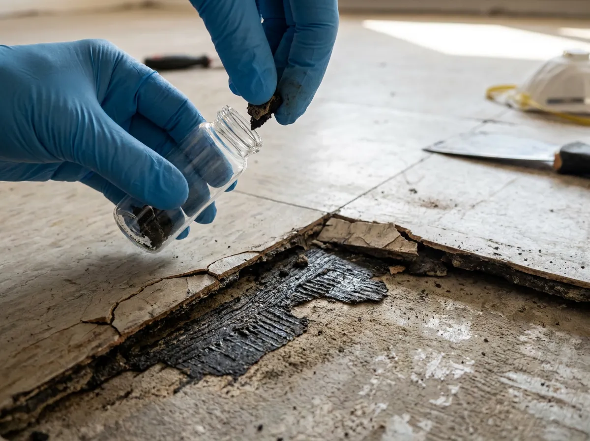 Materialprobe aus schwarzem Bodenkleber für eine PAK-Analyse