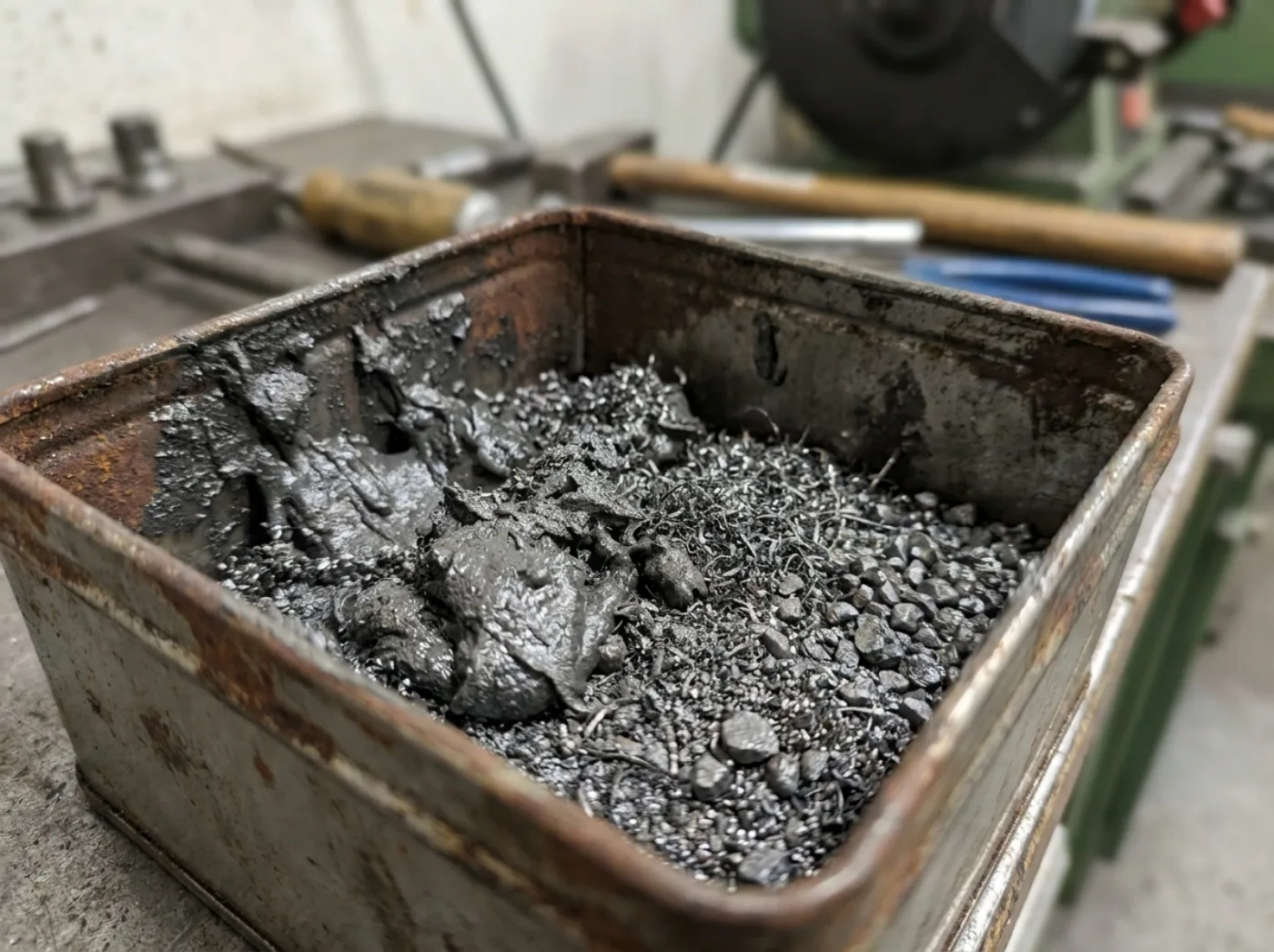 Hartmetall-Schleifschlamm, Späne und Granulat als Produktionsrückstände aus der Fertigung