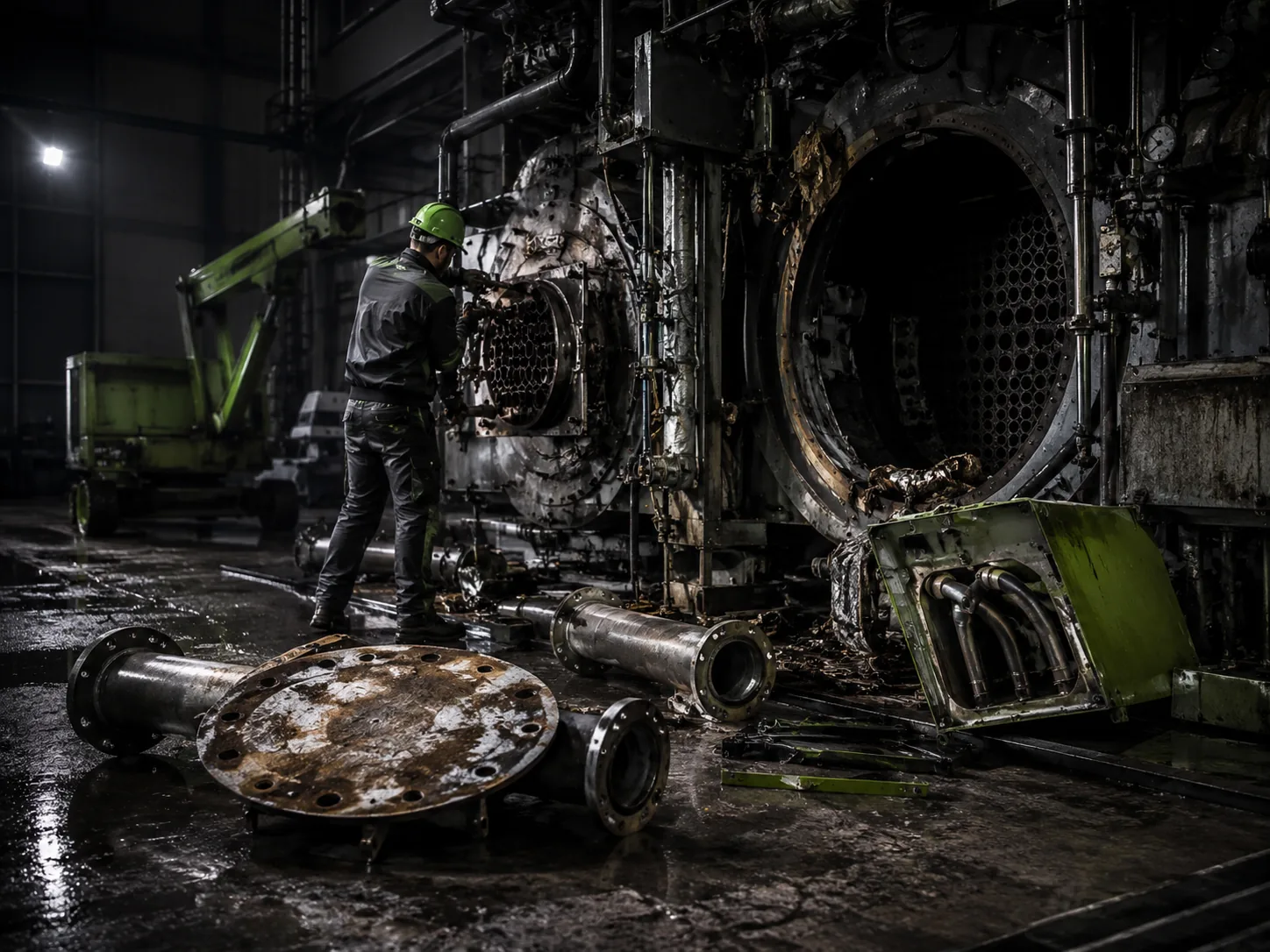 Demontage und Rückbau mit Bagger und Industriegebäude