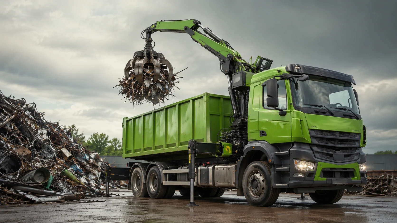 Schrottabholung mit LKW und Ladekran von Schrotthandel Richter